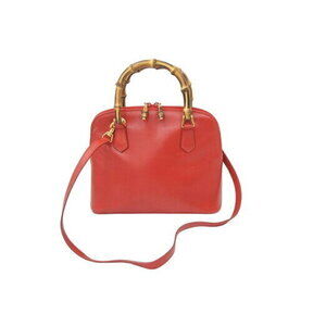 Gucci Bamboo Bag Shoulder Handbag Red Leather